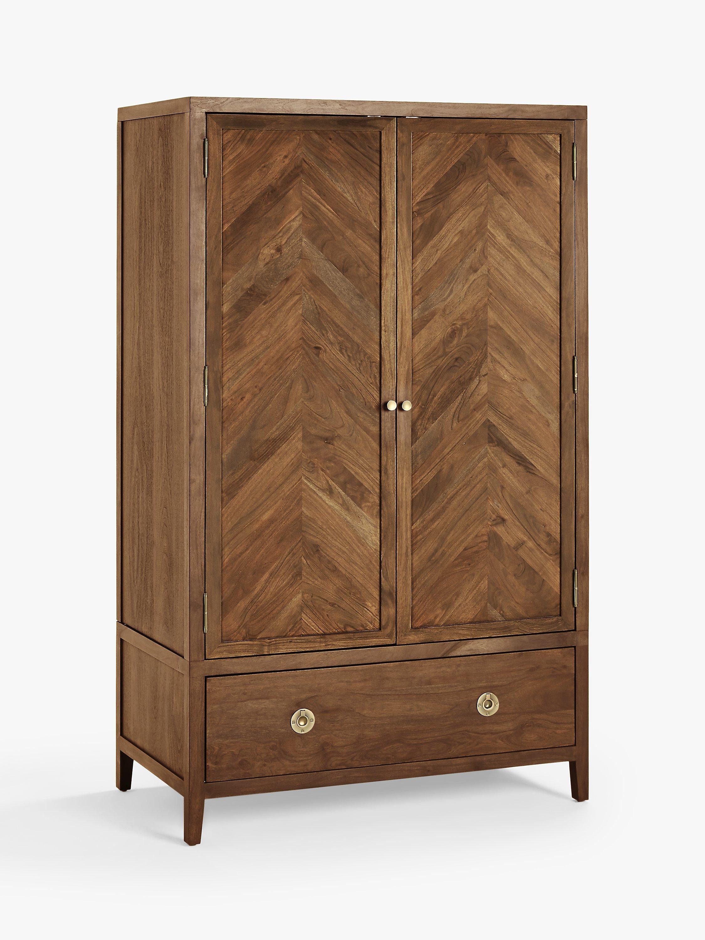 John Lewis Padma Double Wardrobe with 1 Drawer, Brown/Brass