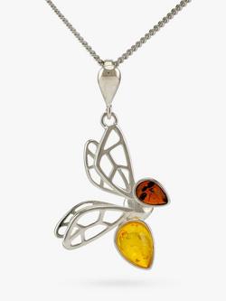 Be-Jewelled Amber Bee Pendant Necklace, Silver/Multi, Silver/Multi