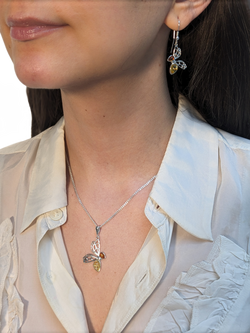 Be-Jewelled Amber Bee Pendant Necklace, Silver/Multi - view 2, Silver/Multi