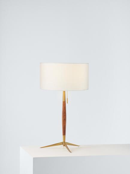 John Lewis Spindle Table Lamp, Walnut Stained Ash/Brass, Walnut/Brass