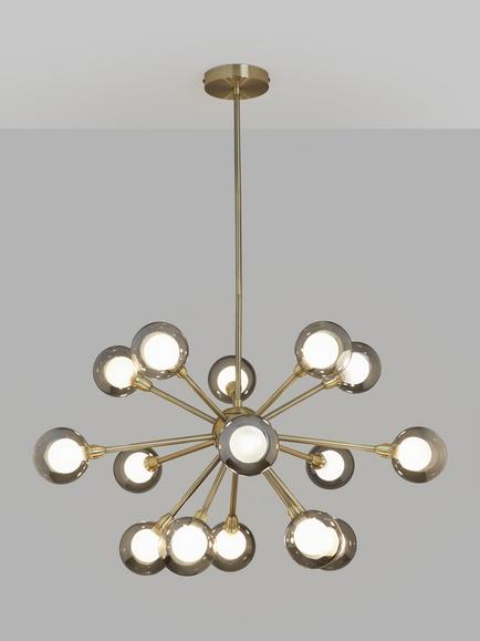 John Lewis Huxley Chandelier Ceiling Light, Smoke/Antique Brass, Smoke/Antique Brass