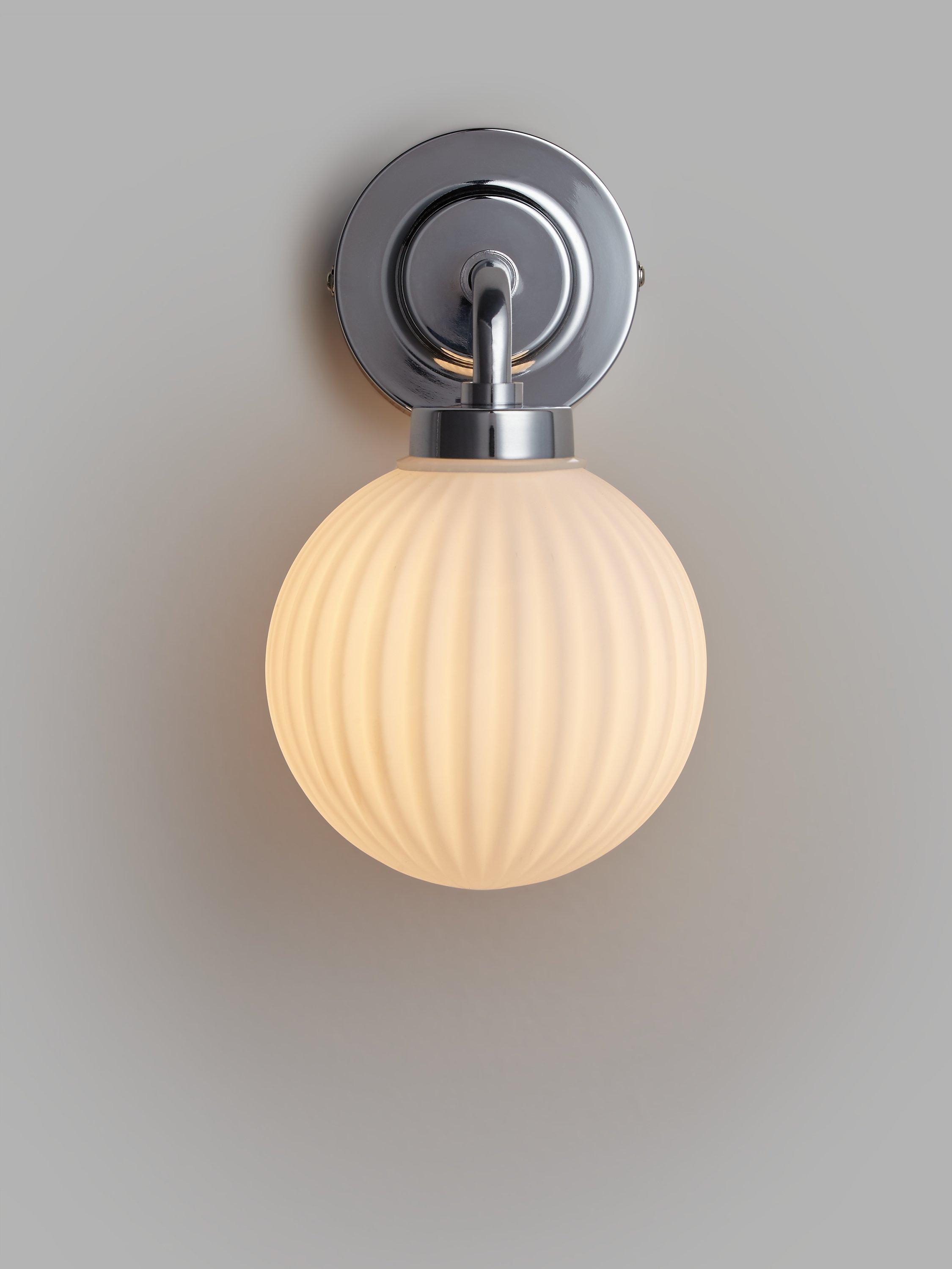 John Lewis Ribbed Opal Glass Bathroom Wall Light, Polished Chrome