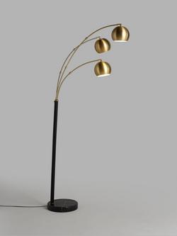 John Lewis Hector 3 Arm Arched Floor Lamp, Antique Brass/Black
