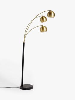 John Lewis Hector 3 Arm Arched Floor Lamp - view 2, Antique Brass/Black