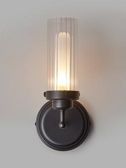 John Lewis Ribbed Glass Bathroom Wall Light, Black Pewter