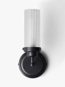 John Lewis Ribbed Glass Bathroom Wall Light - view 2, Black Pewter
