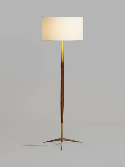 John Lewis Spindle Wooden Floor Lamp, Brown/Brass