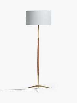 John Lewis Spindle Wooden Floor Lamp - view 2, Brown/Brass