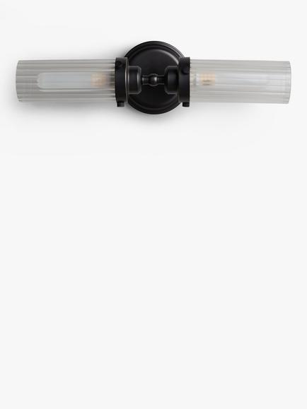 John Lewis Ribbed Glass Double Arm Bathroom Wall Light - view 2, Black