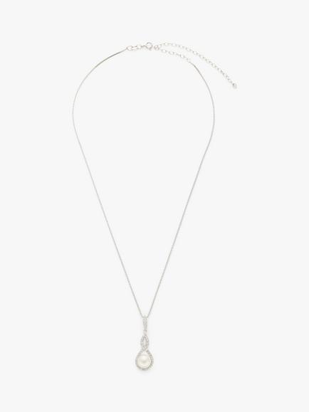 Lido Pearls Cubic Zirconia and Freshwater Pearl Infinity Pendant Necklace, Silver/White - view 2, Silver/White