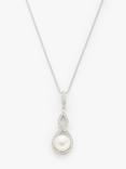 Lido Pearls Cubic Zirconia and Freshwater Pearl Infinity Pendant Necklace, Silver/White