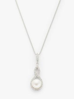 Lido Pearls Cubic Zirconia and Freshwater Pearl Infinity Pendant Necklace, Silver/White, Silver/White