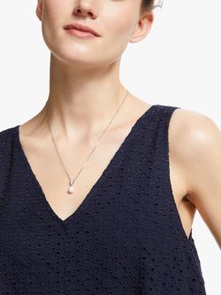 Lido Pearls Triangular Cubic Zirconia and Freshwater Pearl Pendant Necklace, Silver/White - view 2, Silver/White