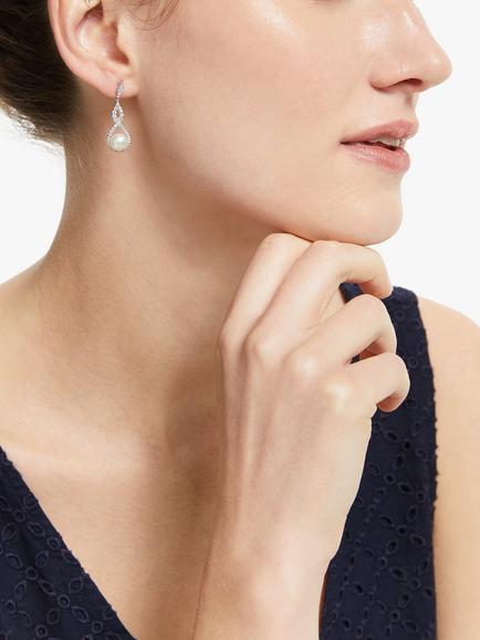 Lido Infinity Freshwater Pearl Drop Earrings, Silver/White - view 2, Silver/White
