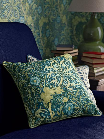 Morris & Co. Seaweed Furnishing Fabric - view 2, Cobalt/Thyme