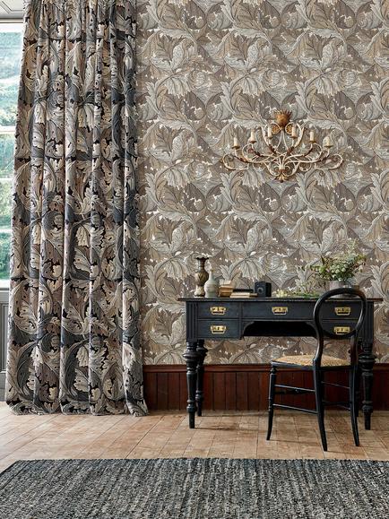 Morris & Co. Acanthus Velvet Furnishing Fabric - view 2, Charcoal/Grey