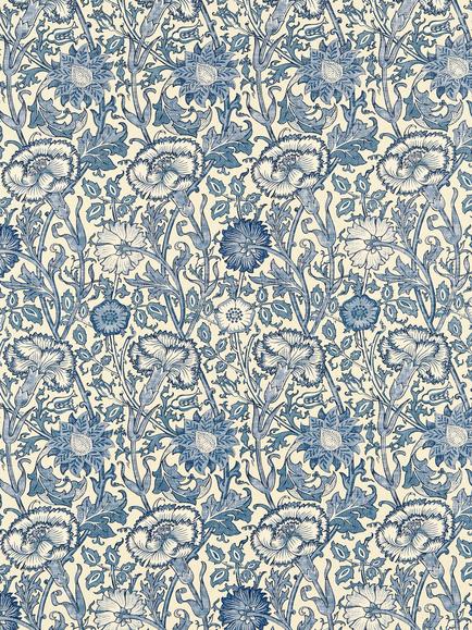 Morris & Co. Pink and Rose Furnishing Fabric, Vellum/Indigo