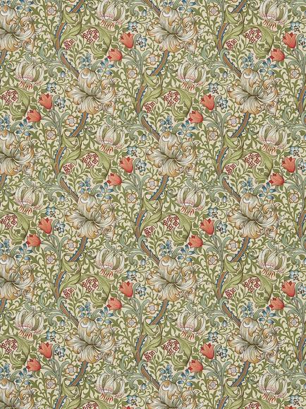 Morris & Co. Golden Lily Furnishing Fabric, Green/Gold