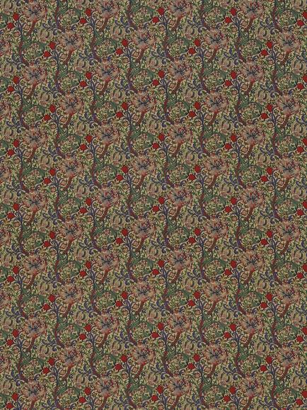 Morris & Co. Golden Lily Minor Furnishing Fabric, Biscuit/Indigo/Red