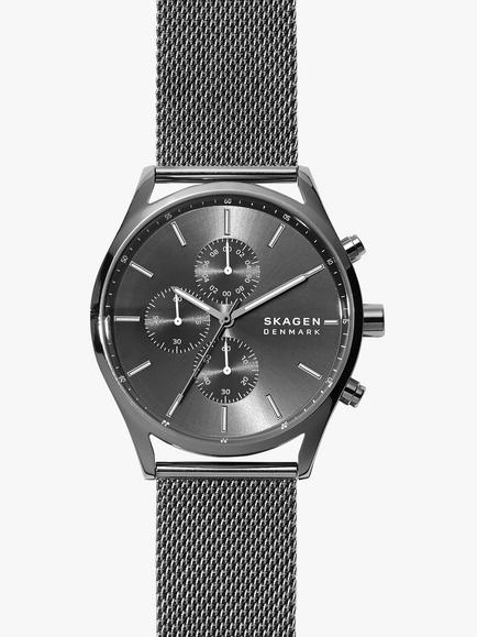 Skagen Men's Holst Chronograph Mesh Strap Watch, Black/Gunmetal Skw6608