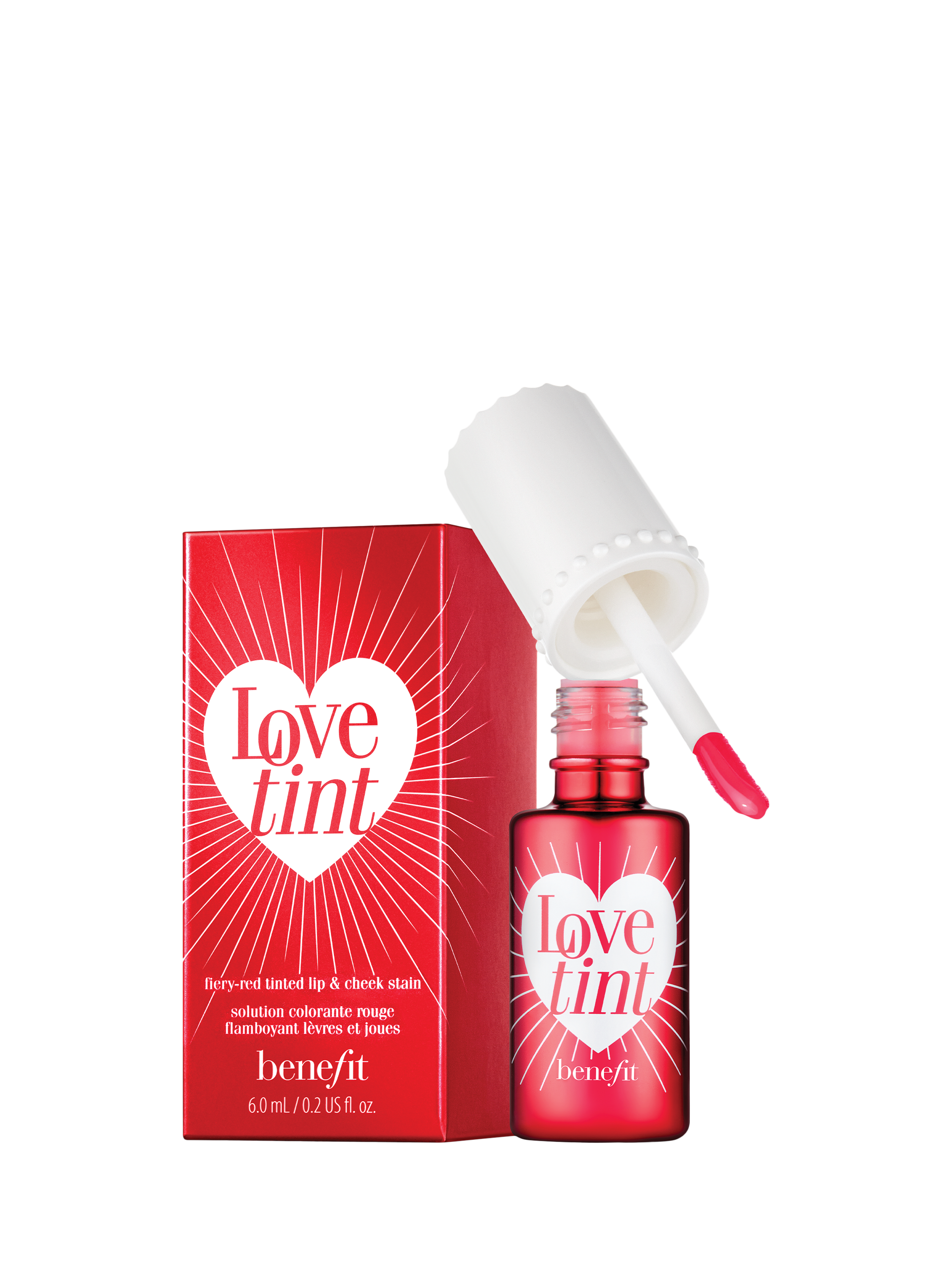 Product image 1 of 4, which shows Benefit Lovetint Tinted Lip & Cheek Stain, Fiery Red