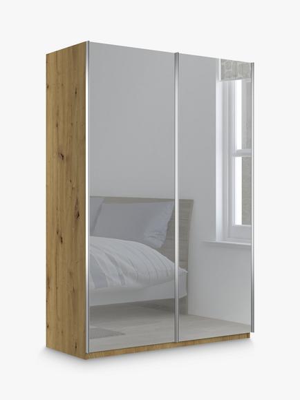 John Lewis Elstra 150cm Wardrobe with Mirrored Sliding Doors, Mirror/Bianco Oak