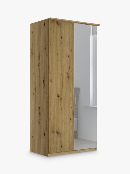John Lewis Elstra 100cm Wardrobe Right-Hand Mirrored Hinged Door, Bianco Oak/Mirror
