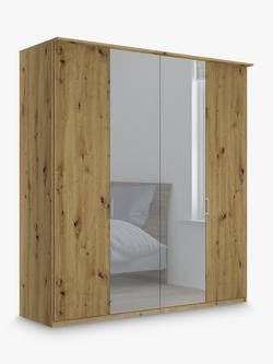 John Lewis Elstra 200cm Mirrored 4 Hinged Doors Wardrobe, Bianco Oak/Mirror