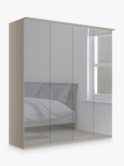 John Lewis Elstra 200cm Wardrobe with Mirrored Hinged Doors, Mirror/Pebble Grey