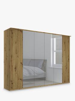 John Lewis Elstra 300cm Mirrored 6 Hinged Doors Wardrobe, Bianco Oak/Mirror