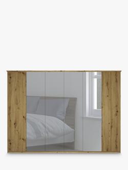 John Lewis Elstra 300cm Mirrored 6 Hinged Doors Wardrobe - view 2, Bianco Oak/Mirror