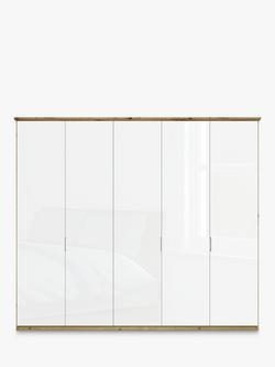 John Lewis Elstra 250cm Wardrobe with Glass Hinged Doors - view 2, White Glass/Bianco Oak