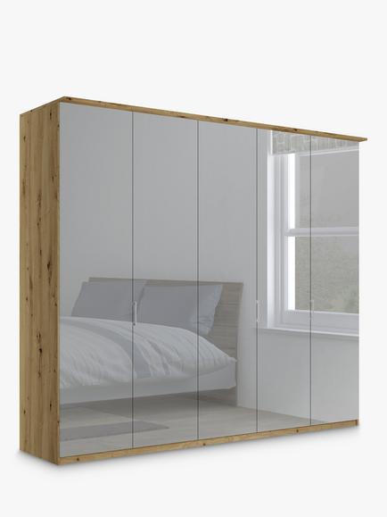 John Lewis Elstra 250cm Wardrobe with Mirrored Hinged Doors, Mirror/Bianco Oak