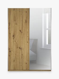 John Lewis Elstra 150cm Wardrobe Mirrored Sliding Door - view 2, Bianco Oak/Mirror