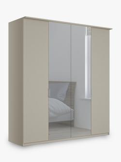 John Lewis Elstra 200cm Mirrored 4 Hinged Doors Wardrobe, Pebble Grey/Mirror