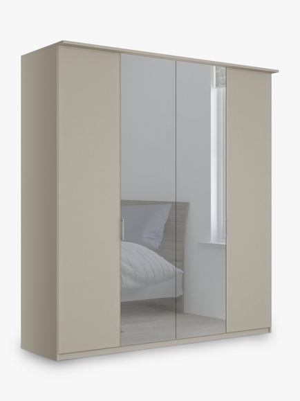 John Lewis Elstra 200cm Mirrored 4 Hinged Doors Wardrobe, Pebble Grey/Mirror