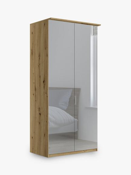 John Lewis Elstra 100cm Wardrobe with Mirrored Hinged Doors, Mirror/Bianco Oak