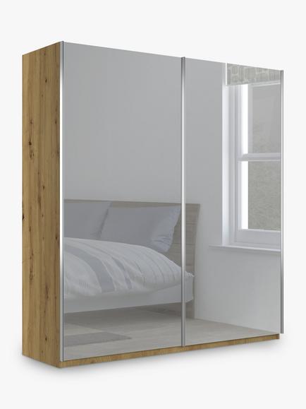 John Lewis Elstra 200cm Wardrobe with Mirrored Sliding Doors, Mirror/Bianco Oak