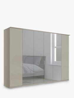 John Lewis Elstra 300cm Wardrobe with Glass and Mirrored Hinged Doors, Grey Glass/Pebble Grey
