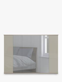 John Lewis Elstra 300cm Wardrobe with Glass and Mirrored Hinged Doors - view 2, Grey Glass/Pebble Grey