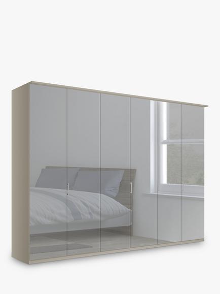 John Lewis Elstra 300cm Wardrobe with Mirrored Hinged Doors, Mirror/Pebble Grey