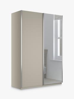 John Lewis Elstra 150cm Wardrobe Mirrored Sliding Door, Pebble Grey/Mirror