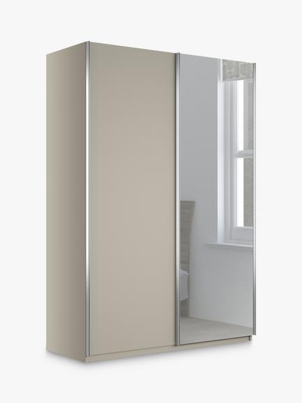 John Lewis Elstra 150cm Wardrobe Mirrored Sliding Door, Pebble Grey/Mirror