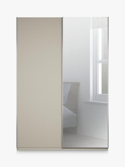 John Lewis Elstra 150cm Wardrobe Mirrored Sliding Door - view 2, Pebble Grey/Mirror