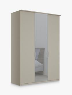 John Lewis Elstra 150cm Mirrored 3 Hinged Doors Wardrobe, Pebble Grey/Mirror