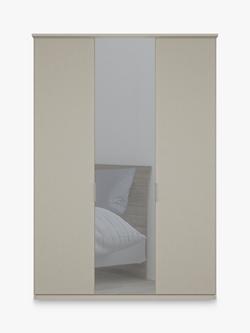John Lewis Elstra 150cm Mirrored 3 Hinged Doors Wardrobe - view 2, Pebble Grey/Mirror