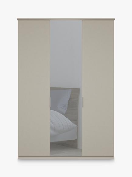 John Lewis Elstra 150cm Mirrored 3 Hinged Doors Wardrobe - view 2, Pebble Grey/Mirror