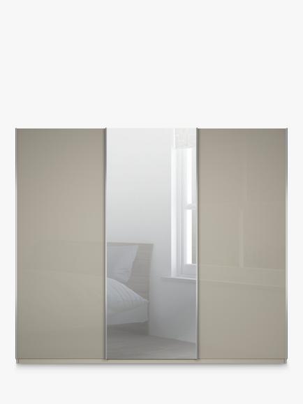 John Lewis Elstra 250cm Wardrobe with Glass and Mirrored Sliding Doors - view 2, Grey Glass/Pebble Grey