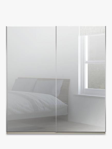 John Lewis Elstra 200cm Wardrobe with Mirrored Sliding Doors - view 2, Mirror/Pebble Grey