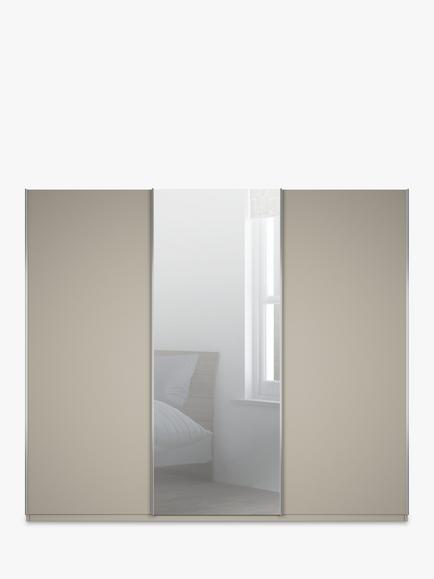 John Lewis Elstra 250cm Wardrobe Mirrored Sliding Door - view 2, Pebble Grey/Mirror